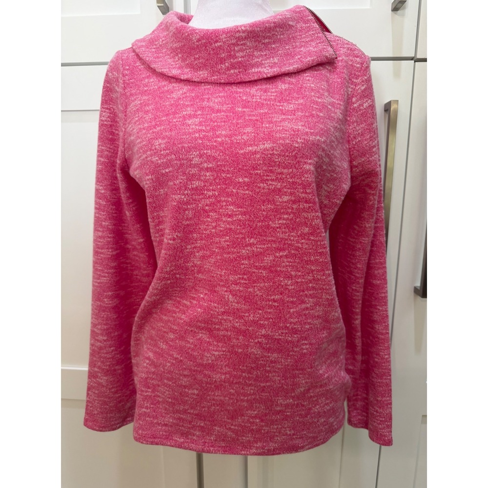 Chicos Pink Space Dye Cowl Neck Zipper Shoulder Pullover Top Size 0 XS S